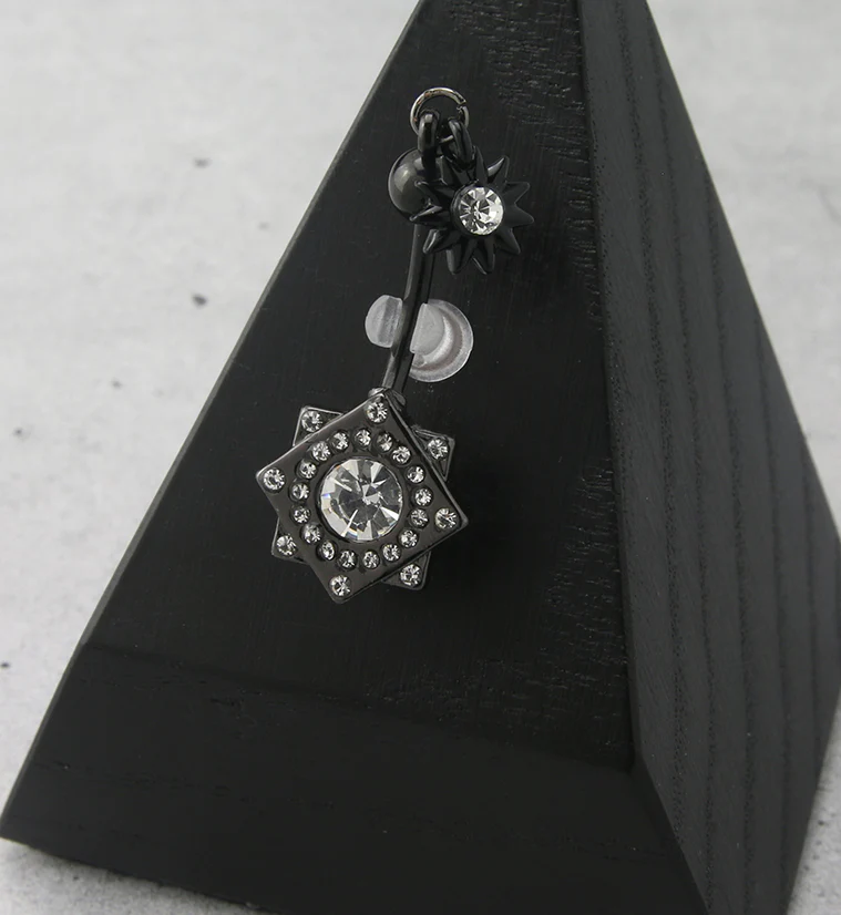 Black PVD Double Square CZ Belly Button Ring - Image 2