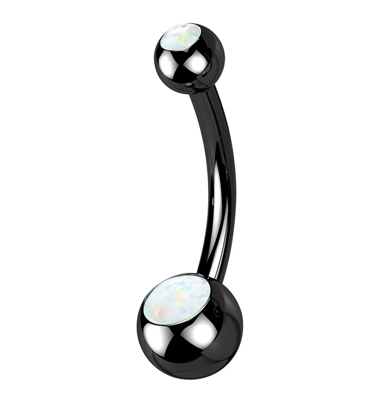 Black PVD Double White Opalite Titanium Belly Button Ring