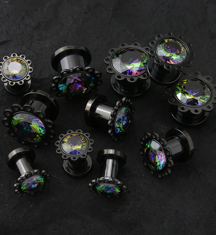Black PVD Eyelet Black Aurora Stainless Steel Screw Back Tunnels - Image 2