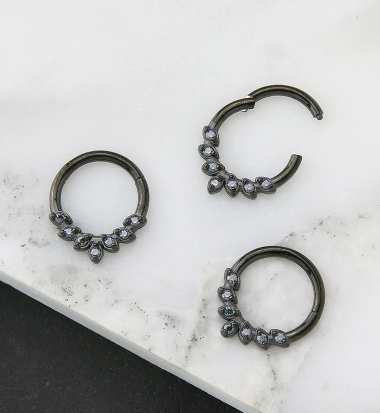 Black PVD Frill Black Aurora CZ Hinged Segment Ring - Image 2