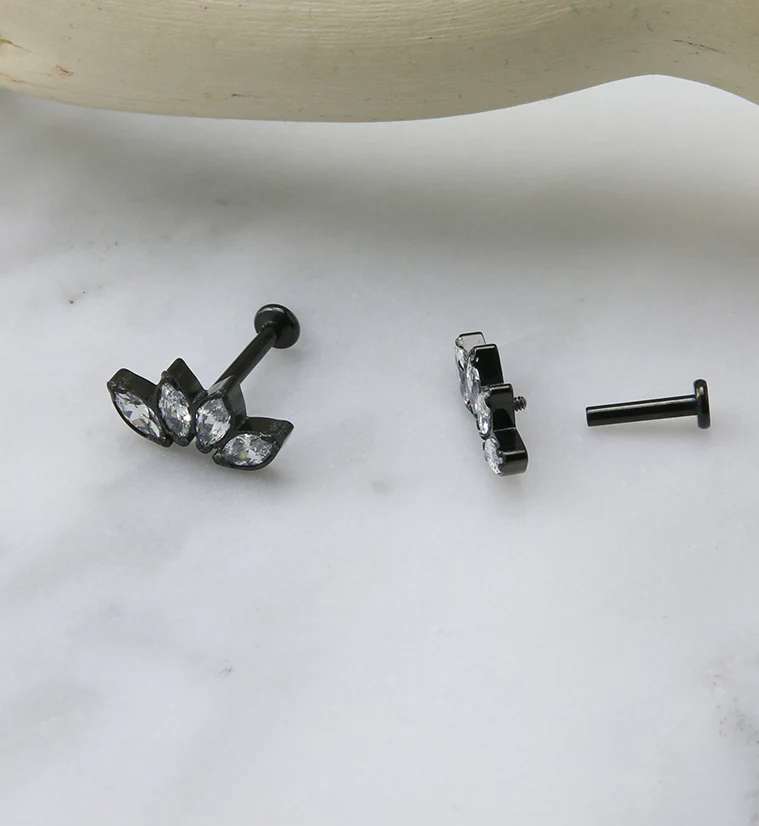 Black PVD Half Crown CZ Gem Titanium Labret Post - Image 2