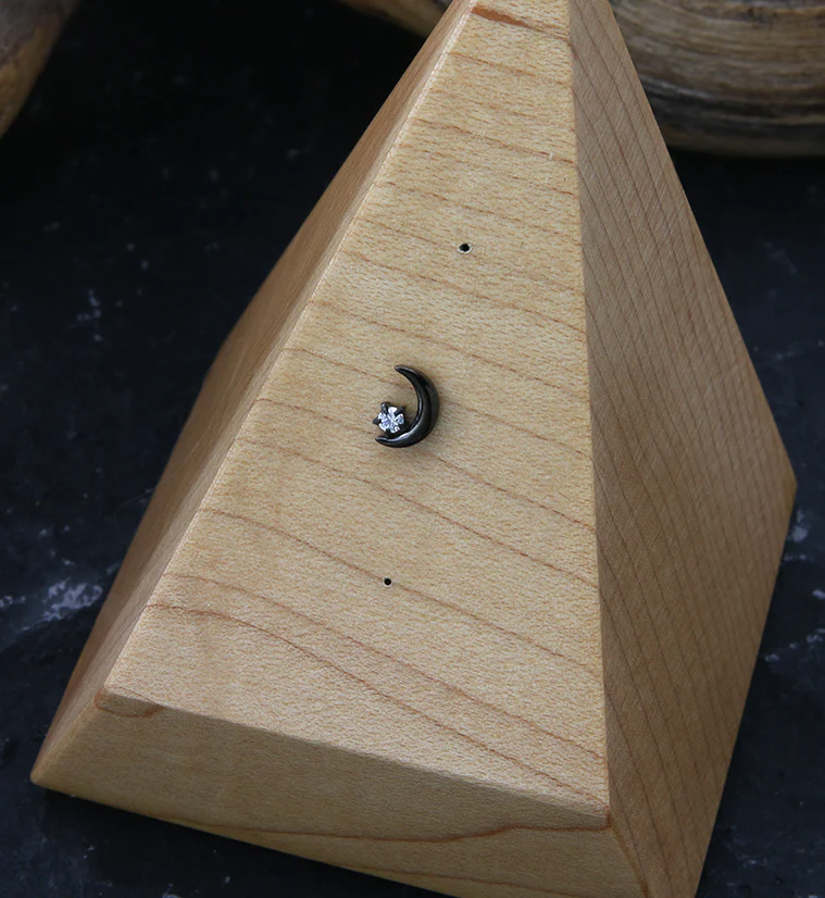 Black PVD Half Moon CZ Threadless Titanium Top - Image 2