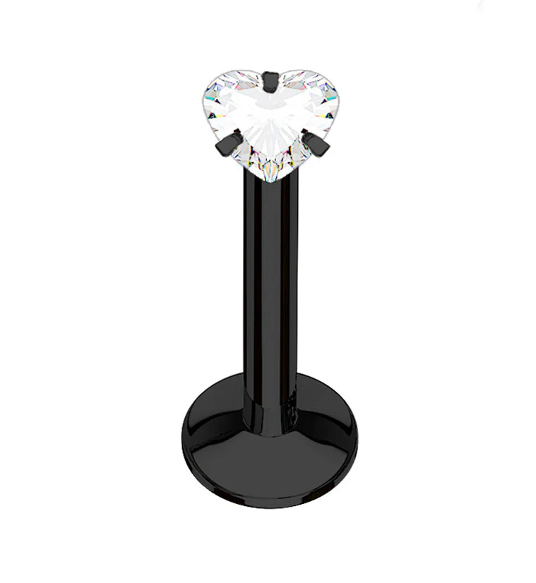 Black PVD Heart CZ Internally Threaded Labret