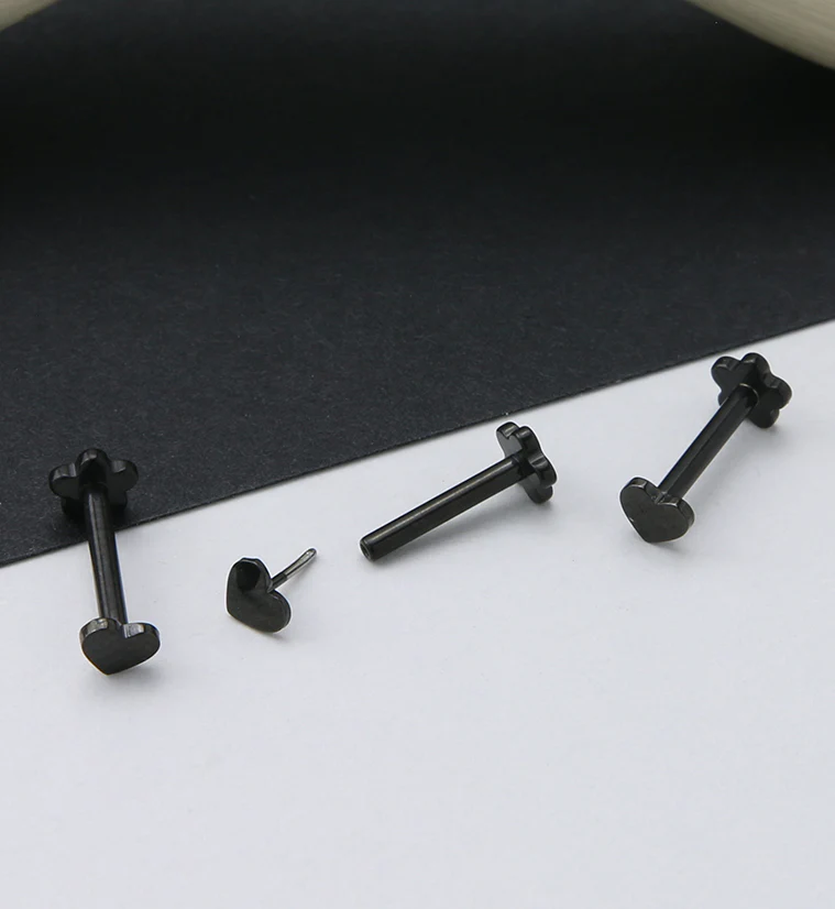 Black PVD Heart Titanium Threadless Labret - Image 4