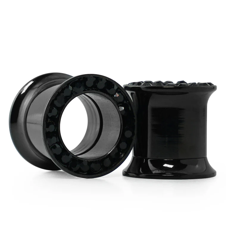 Black PVD Internally Threaded Black CZ Stainless Steel Tunnels - Image 3