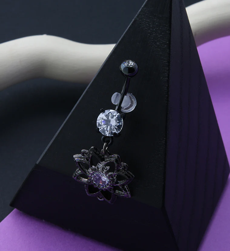 Black PVD Mandala Dangle Belly Button Ring - Image 2