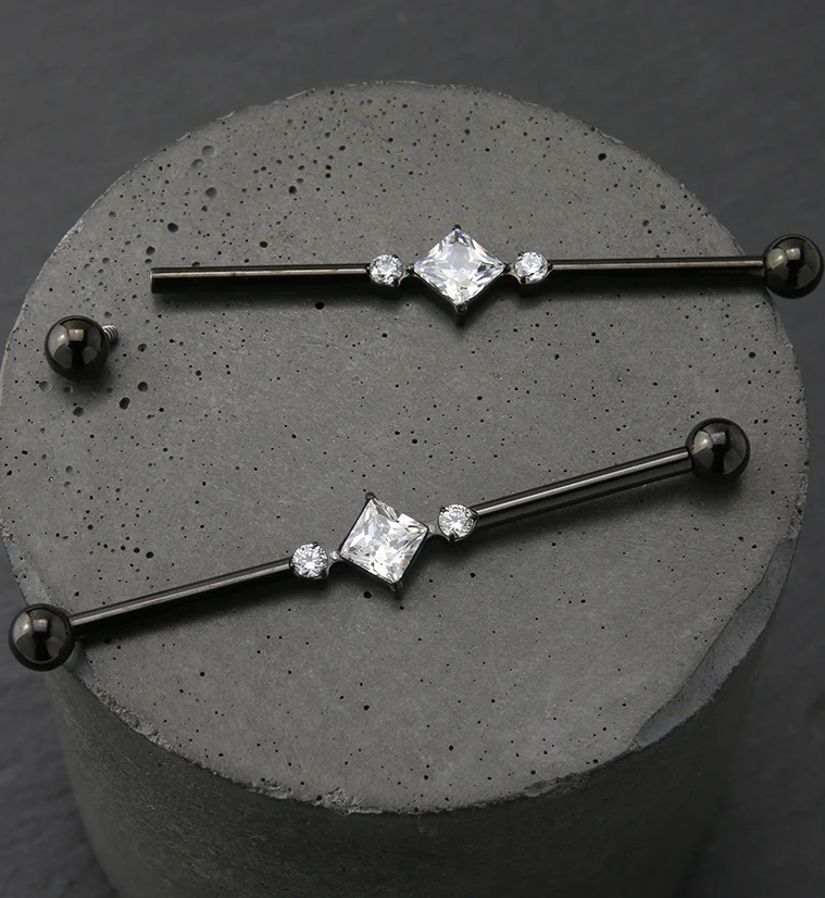 Black PVD Paragon Clear CZ Titanium Industrial Barbell - Image 2