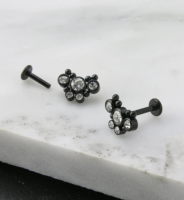 Black PVD Passel Gem Labret Post - Image 2