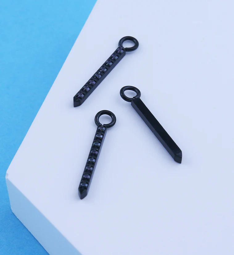 Black PVD Pave Black Aurora CZ Post Titanium Charm - Image 2