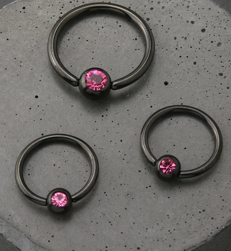 Black PVD Pink CZ Captive Ring - Image 2