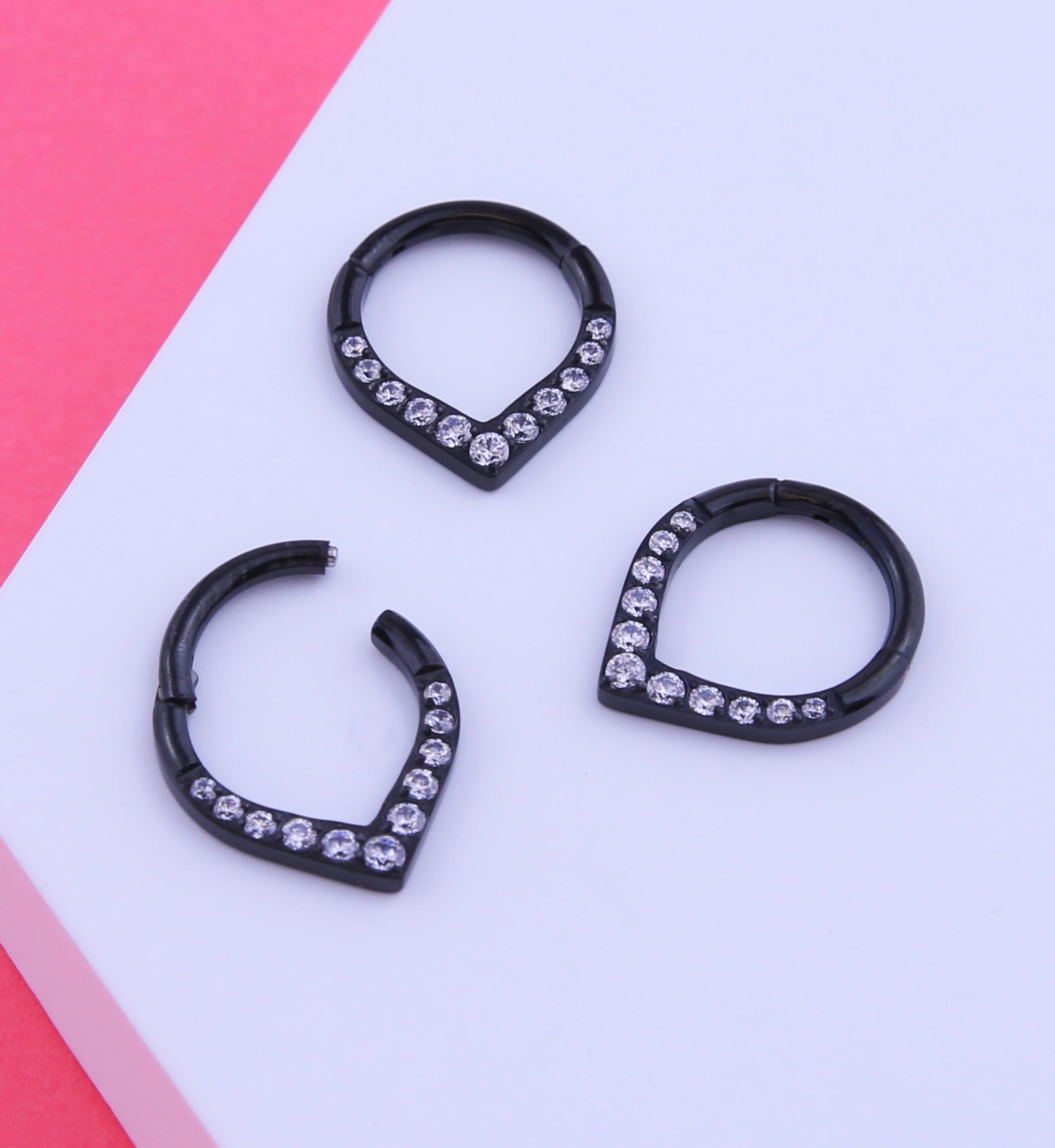 Black PVD Point Clear CZ Titanium Hinged Segment Ring - Image 2