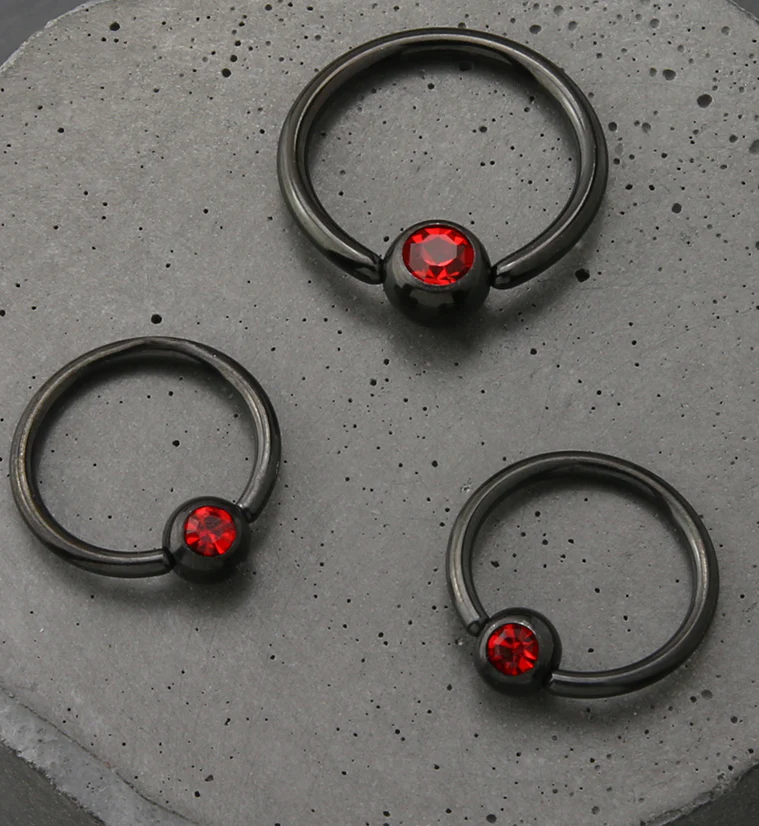 Black PVD Red CZ Captive Ring - Image 2