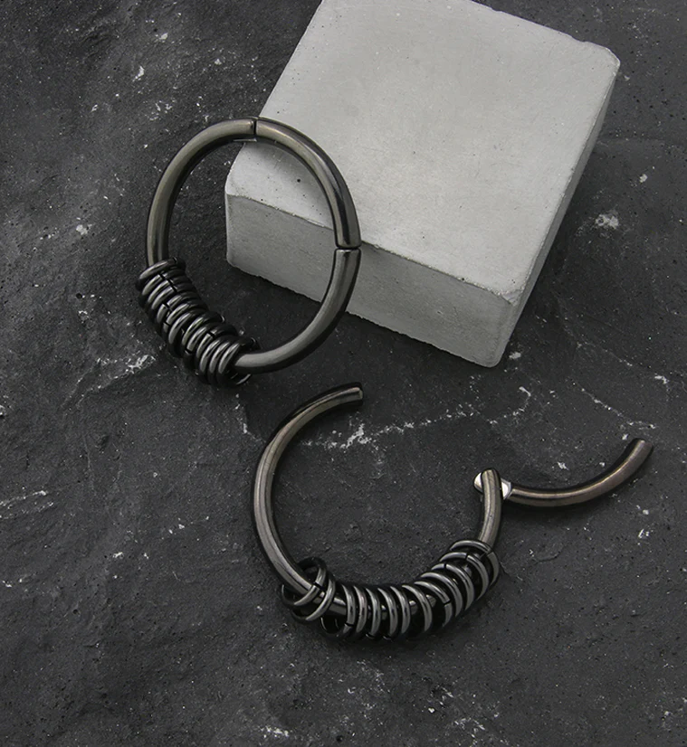 Black PVD Active Rings Hinged Ear Weights - Image 3