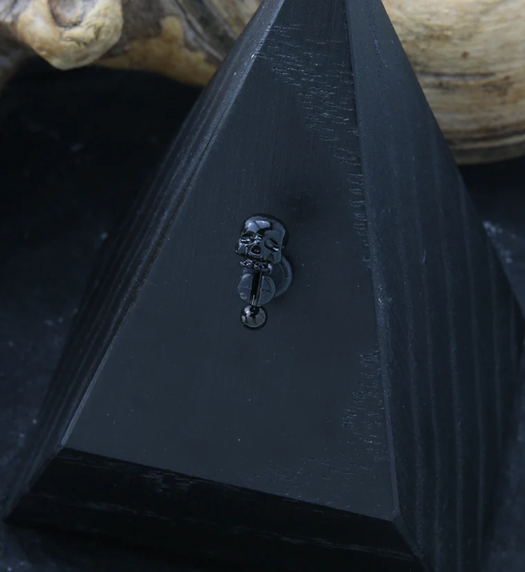 Black PVD Skull Curved Barbell - Image 3