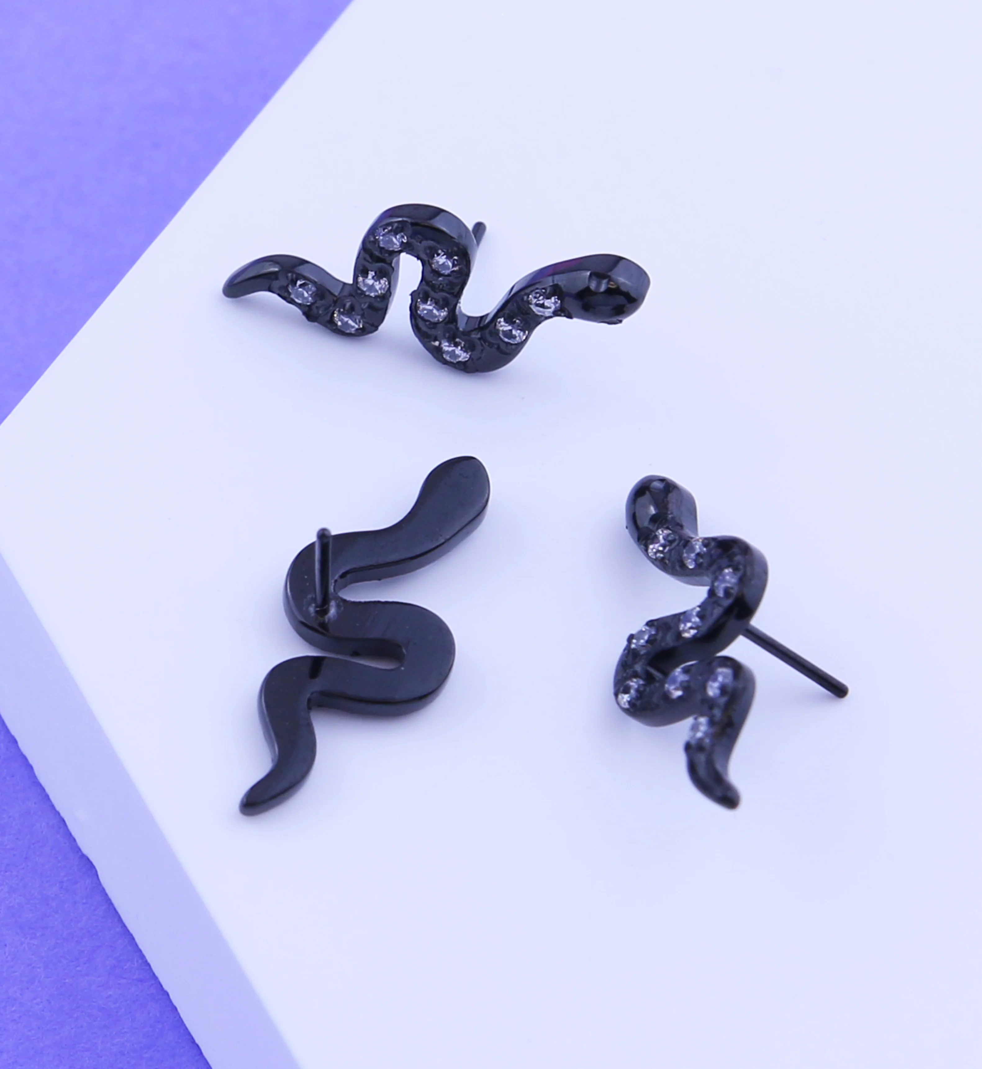 Black PVD Snake Clear CZ Titanium Threadless Top - Image 2