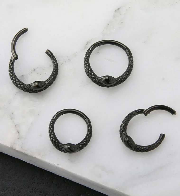 16G Black PVD Snake Stainless Steel Hinged Segment Ring - Image 2