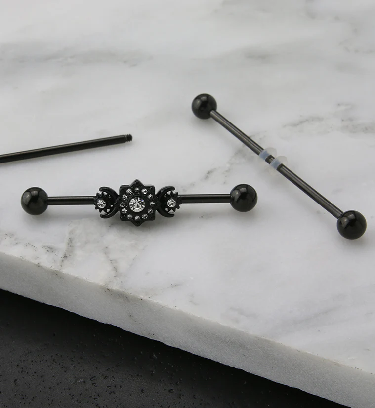 Black PVD Solar Moon CZ Industrial Barbell - Image 2