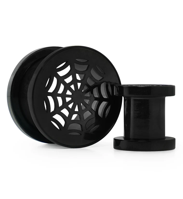 Black Spider Web Stainless Steel Tunnel Plugs - Image 3