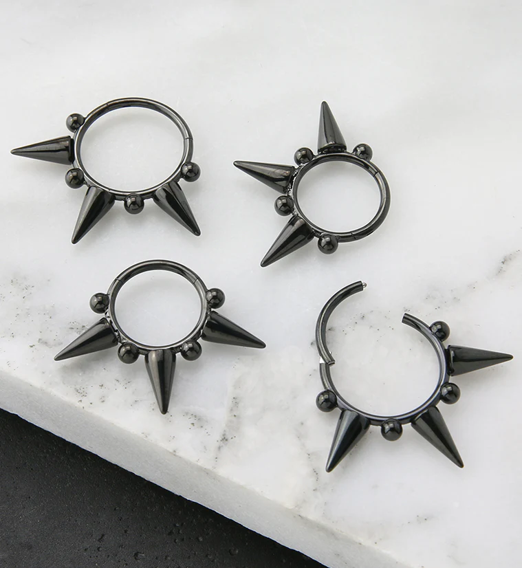 Black PVD Spike Stainless Steel Hinged Segment Ring - Image 2