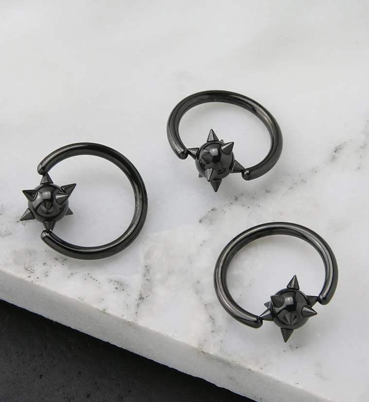 Black PVD Spikey Ball Captive Ring - Image 2