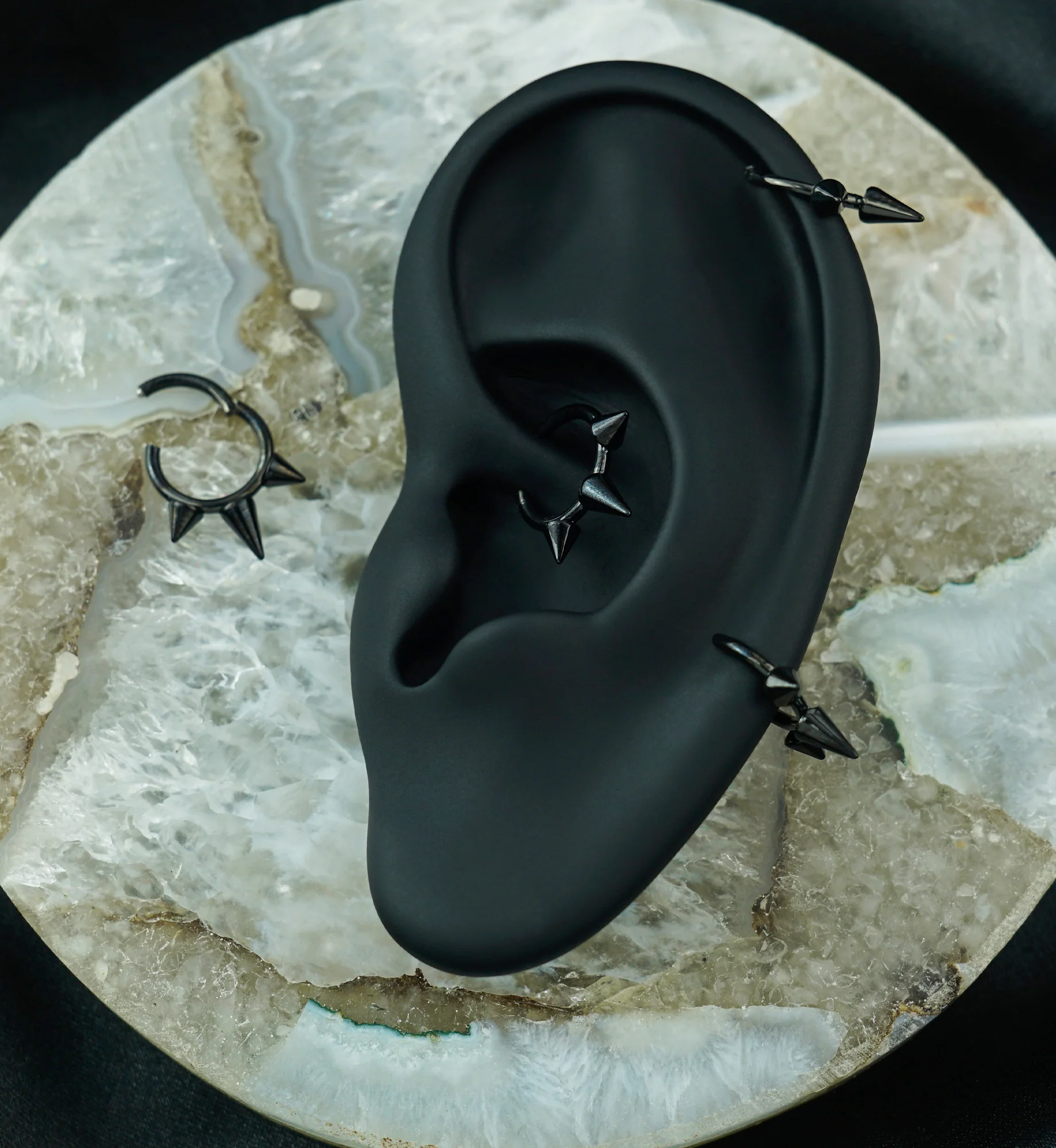 Black PVD Titanium Hinged Spiked Segment Ring - Image 3