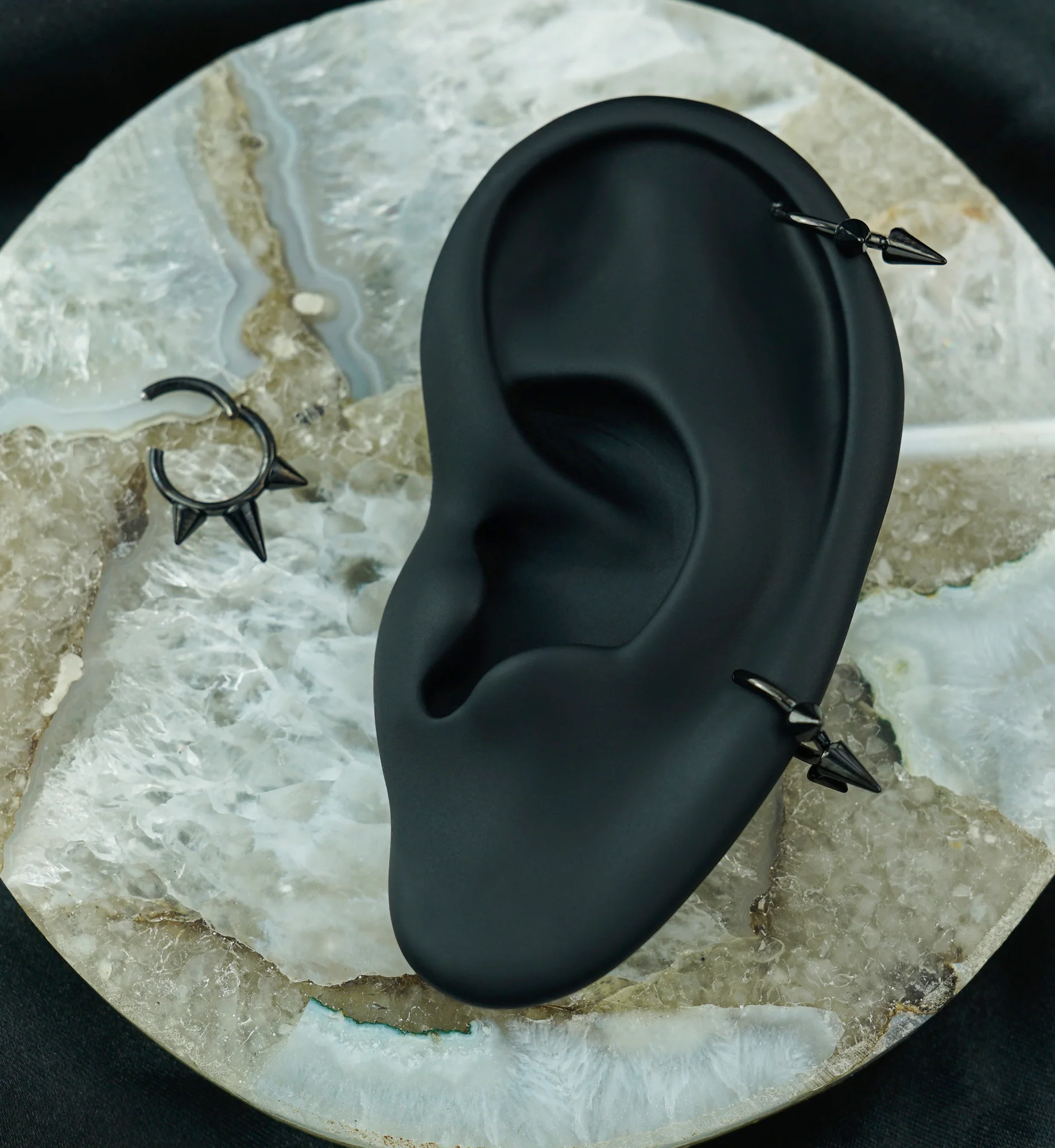 Black PVD Titanium Hinged Spiked Segment Ring - Image 4
