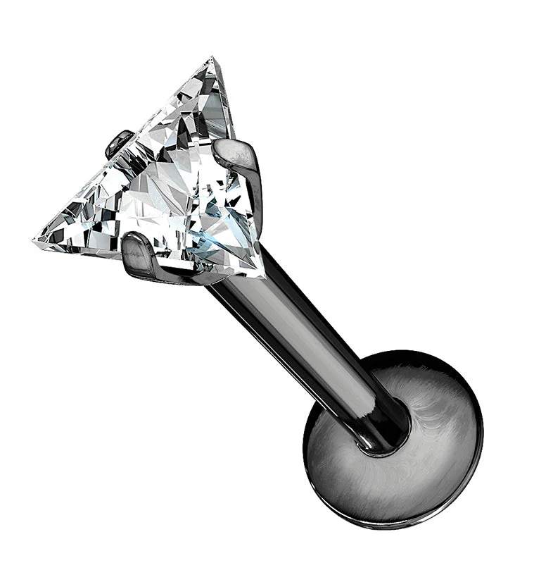 Black PVD Triangle CZ Prong Internally Threaded Labret
