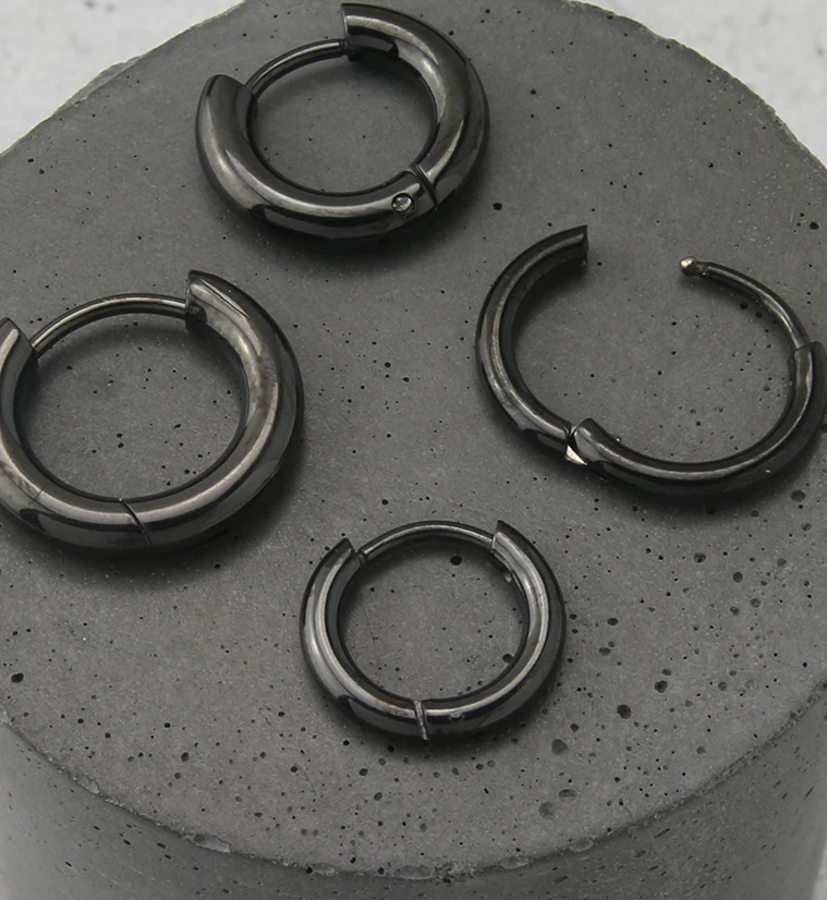Black PVD Vast Stainless Steel Hinged Hoop Earrings - Image 2