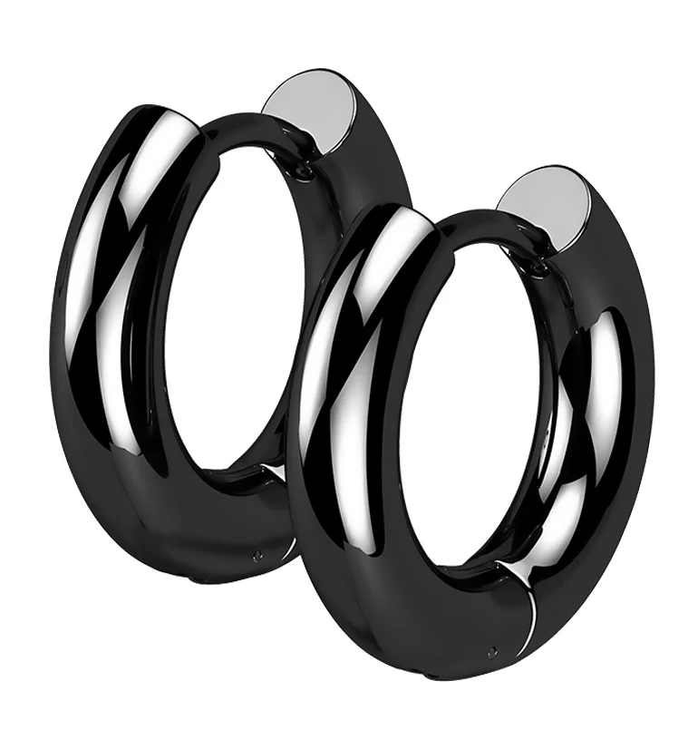 Black PVD Vast Stainless Steel Hinged Hoop Earrings - Image 3