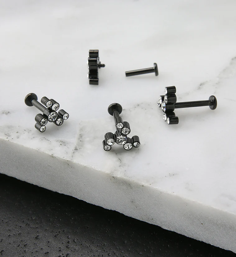 Black PVD Whirl CZ Titanium Internally Threaded Labret - Image 2
