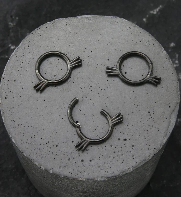Black PVD Whiskers Stainless Steel Hinged Segment Ring - Image 2