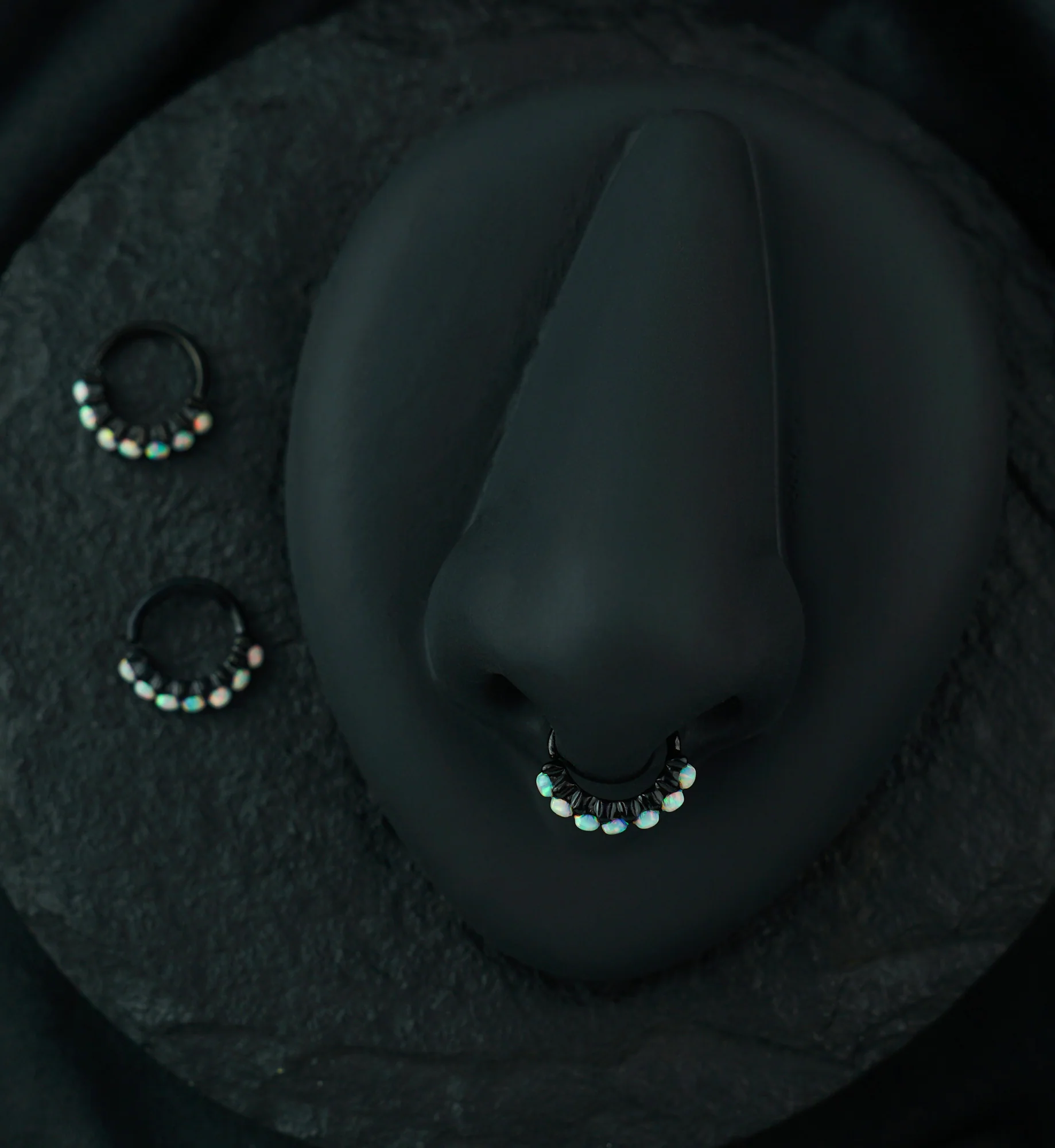 Black PVD White Opal Septenary Seamless Ring - Image 3
