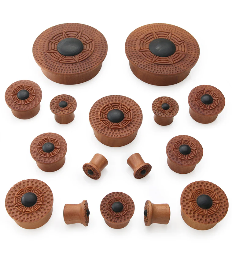 Black Sun Hammered Saba Wood Mayan Flare Plugs - Image 3