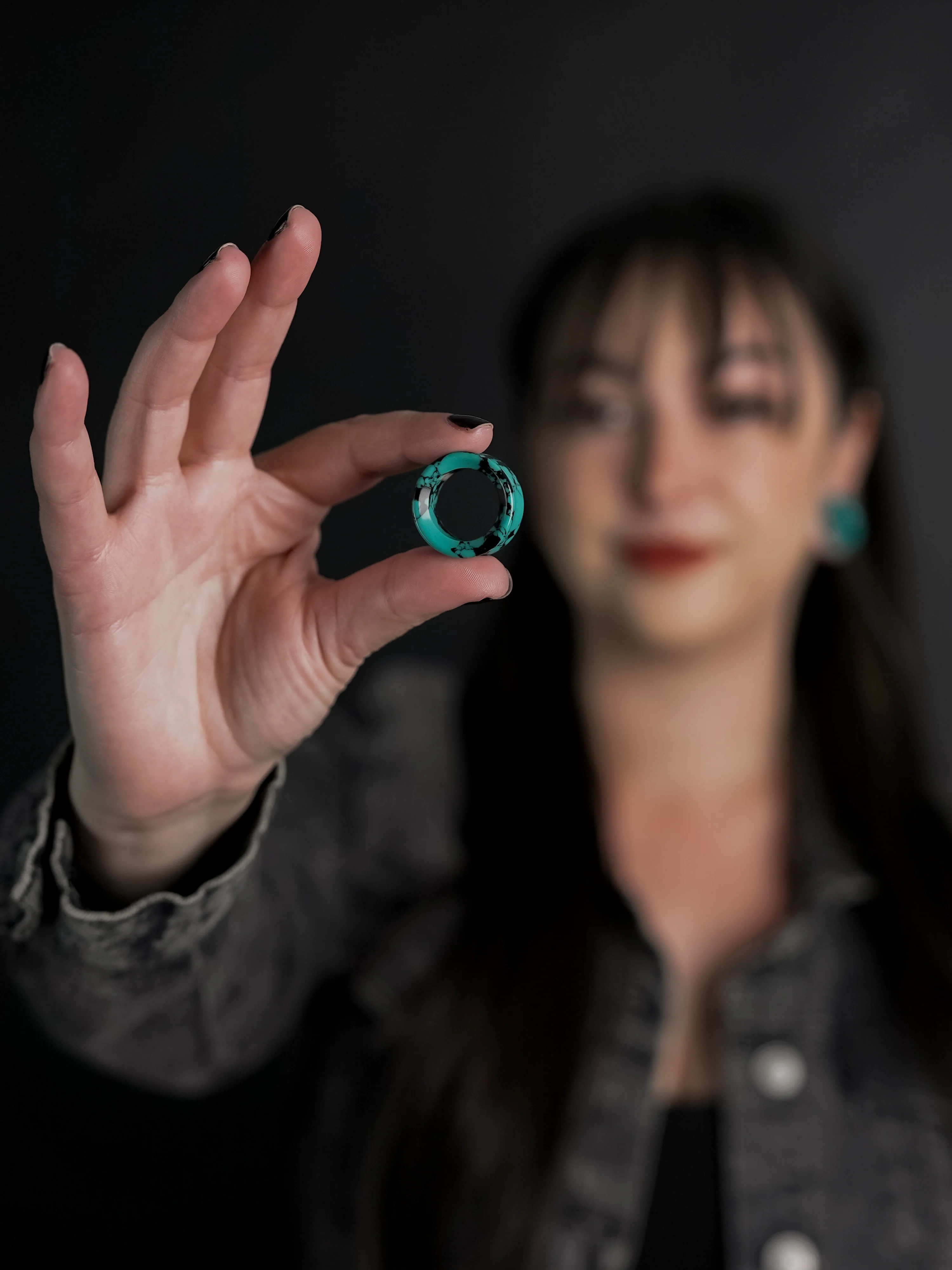 Black & Teal Howlite Stone Tunnels - Image 5