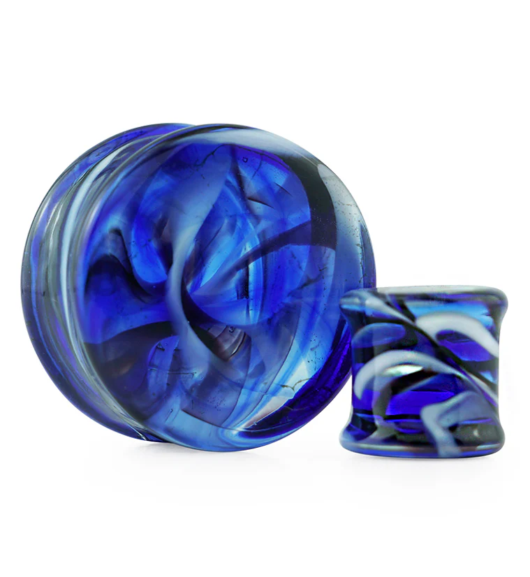Blue and Blue Haze Swirl Glass Plugs