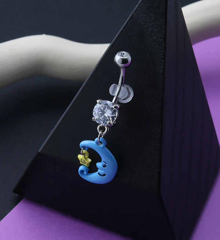 Blue Crescent Moon Belly Button Ring - Image 2