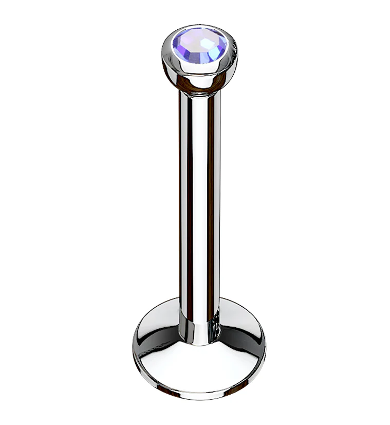 Blue CZ Bezel Labret Stud (Convex Disk)