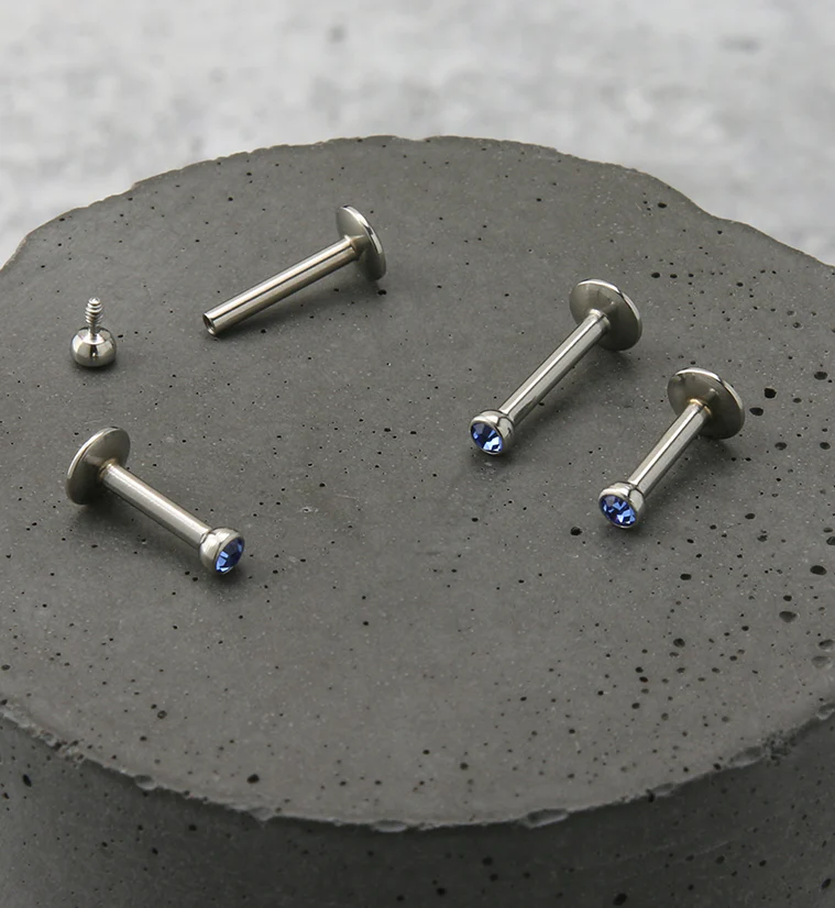 Blue CZ Bezel Labret Stud (Convex Disk) - Image 2