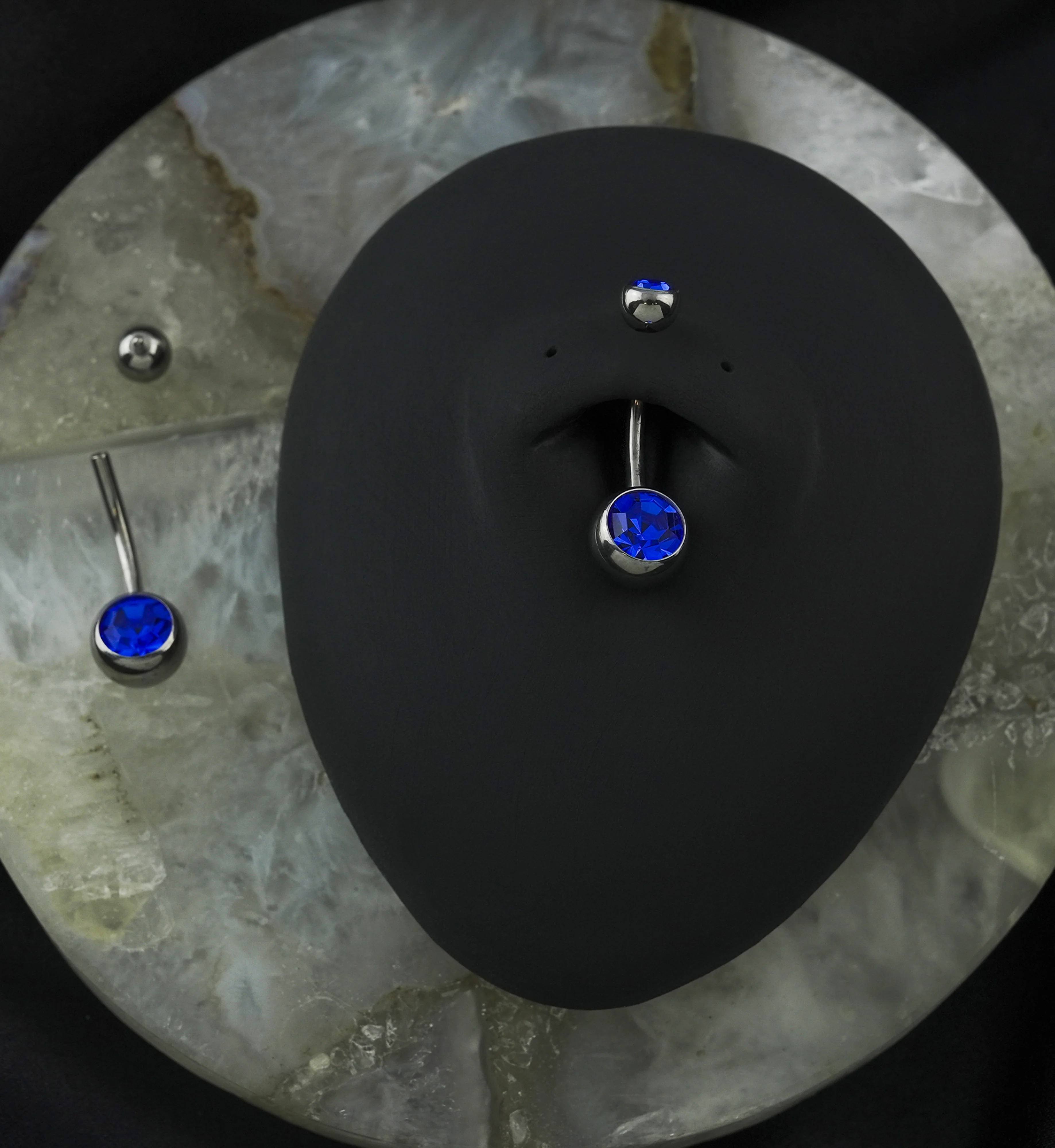 Blue CZ Internally Threaded Titanium Belly Button Ring - Image 2