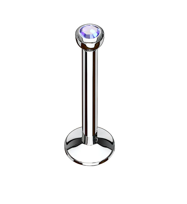 Blue CZ Stainless Steel Internally Threaded Labret