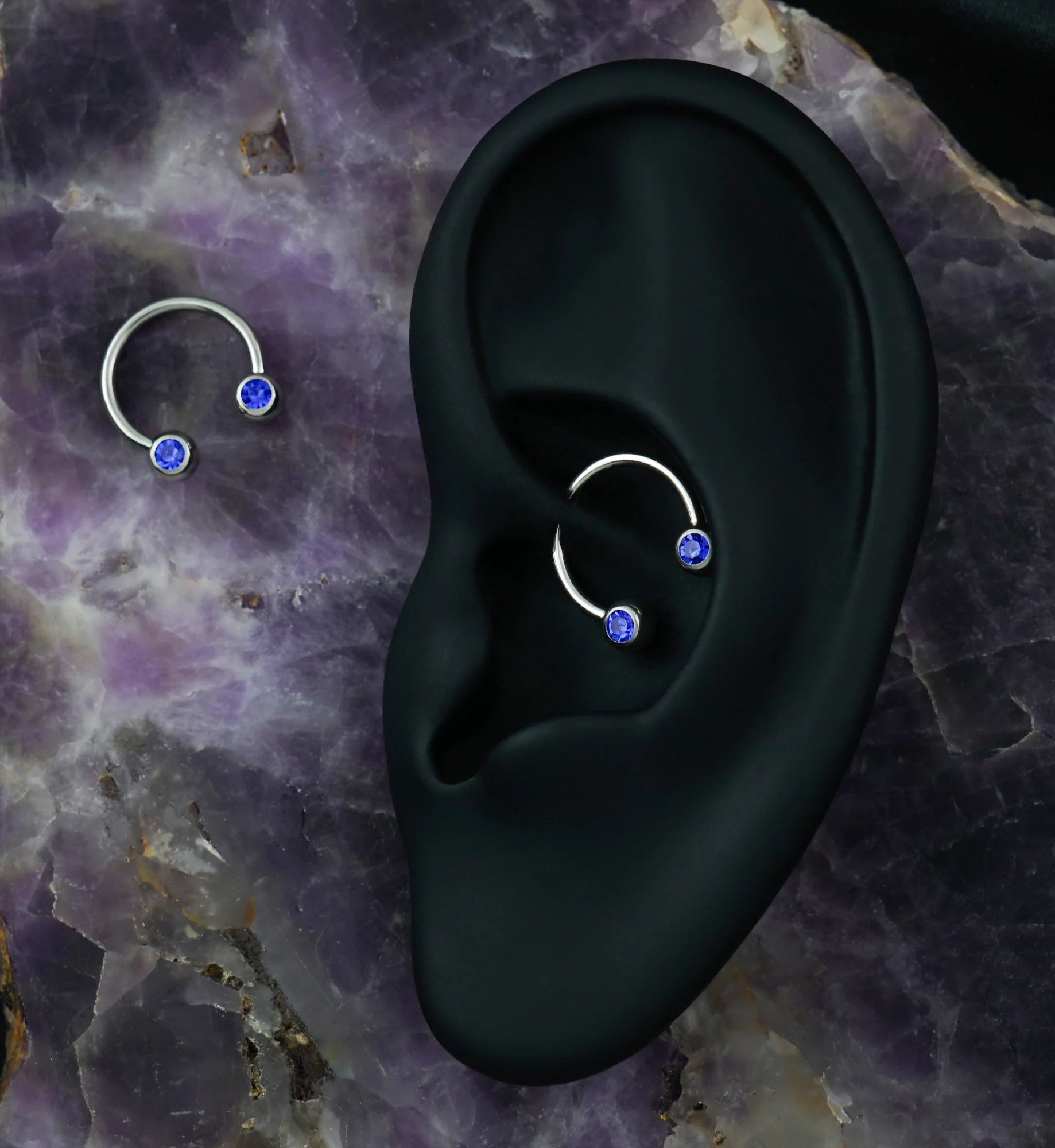 Blue CZ Steel Stainless Circular Barbell - Image 3
