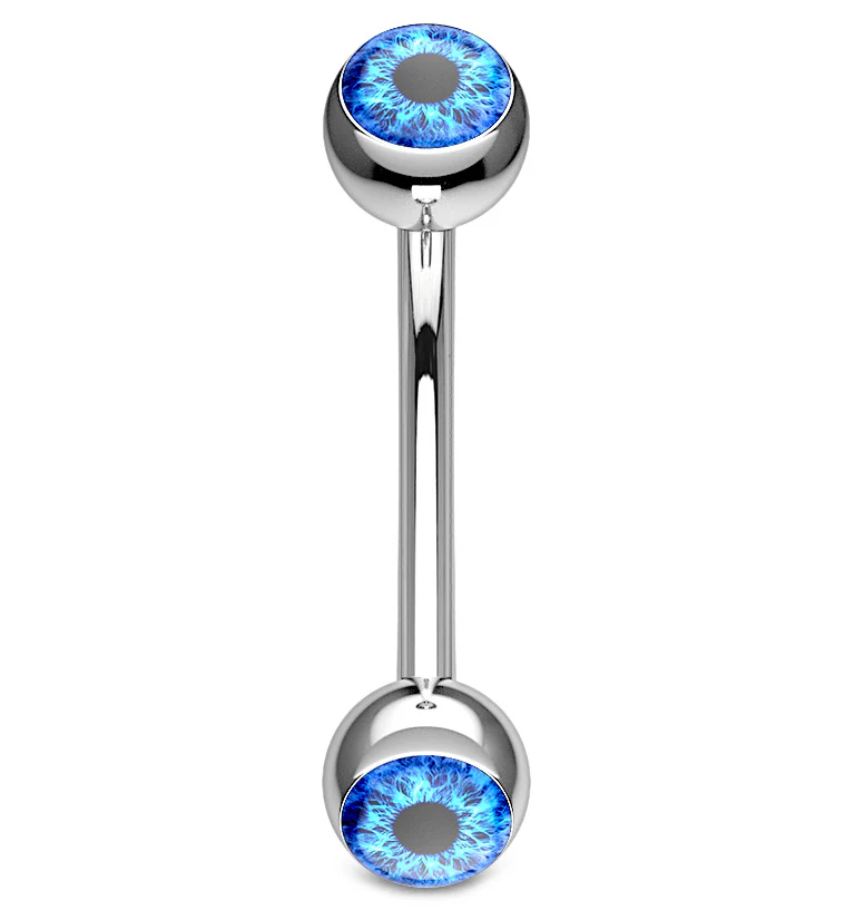 Blue Eyeball Stainless Steel Curved Barbell