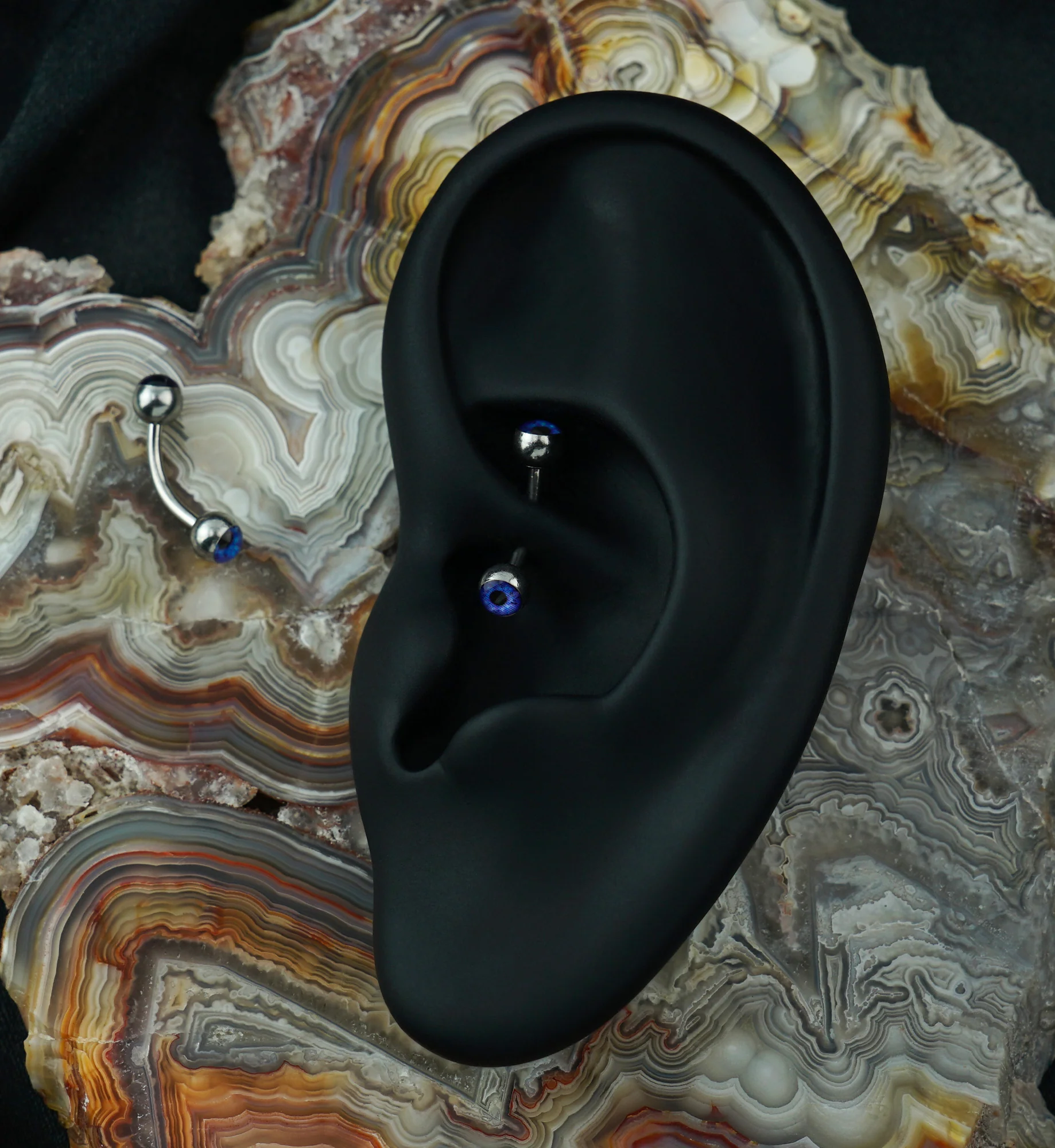 Blue Eyeball Stainless Steel Curved Barbell - Image 3