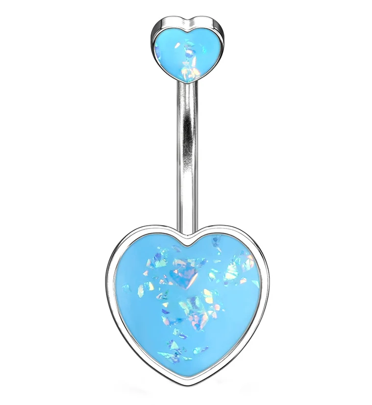 Blue Glitter Solid Heart Belly Ring
