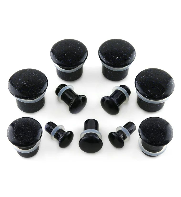 Blue Goldstone Glass Plugs - Single Flare - Image 2