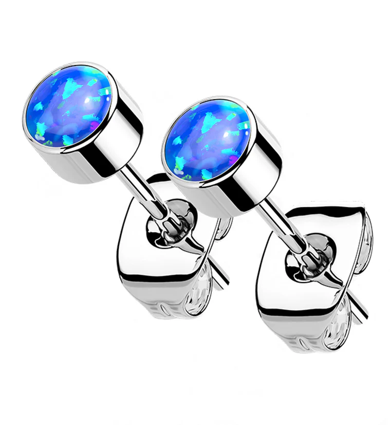 Blue Opal Titanium Bezel Earrings