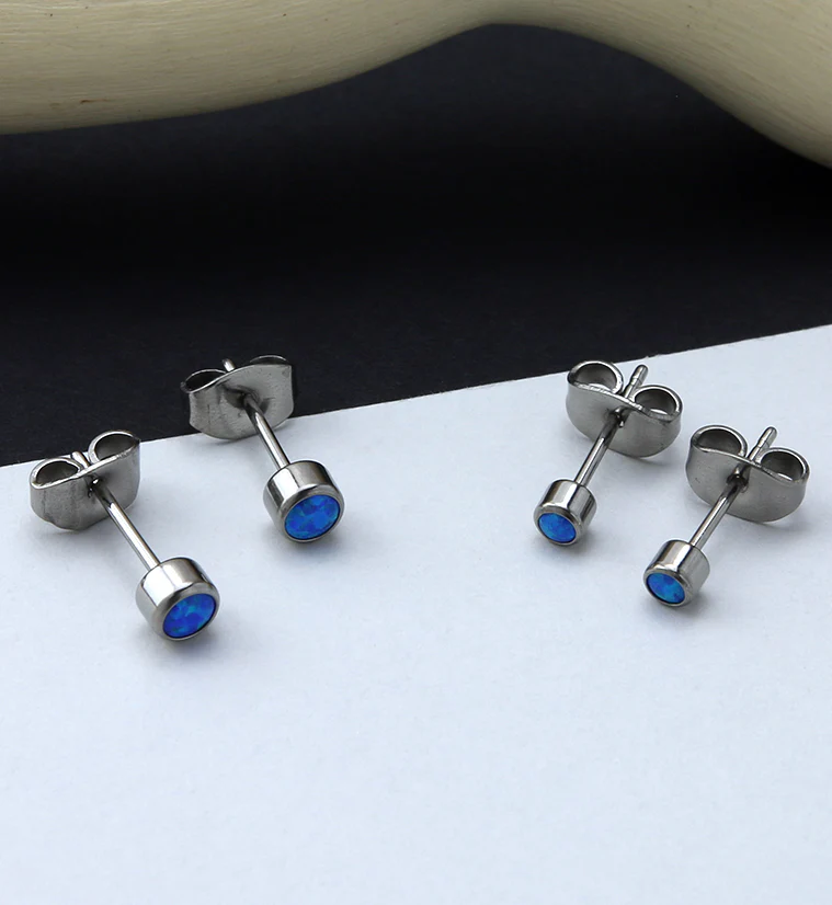 Blue Opal Titanium Bezel Earrings - Image 2