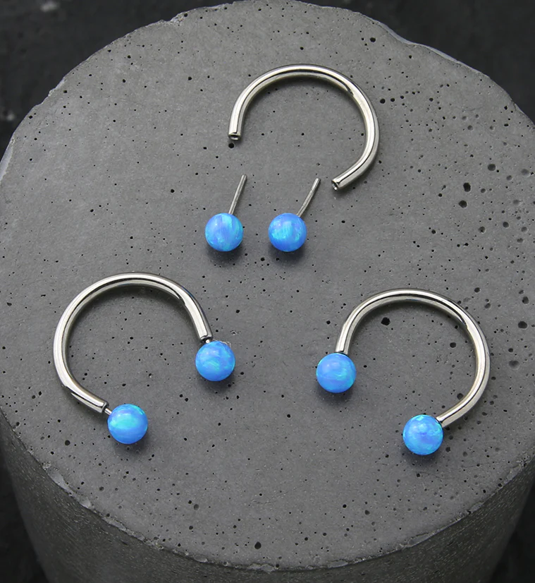 Blue Opalite Ball Threadless Titanium Circular Barbell - Image 2