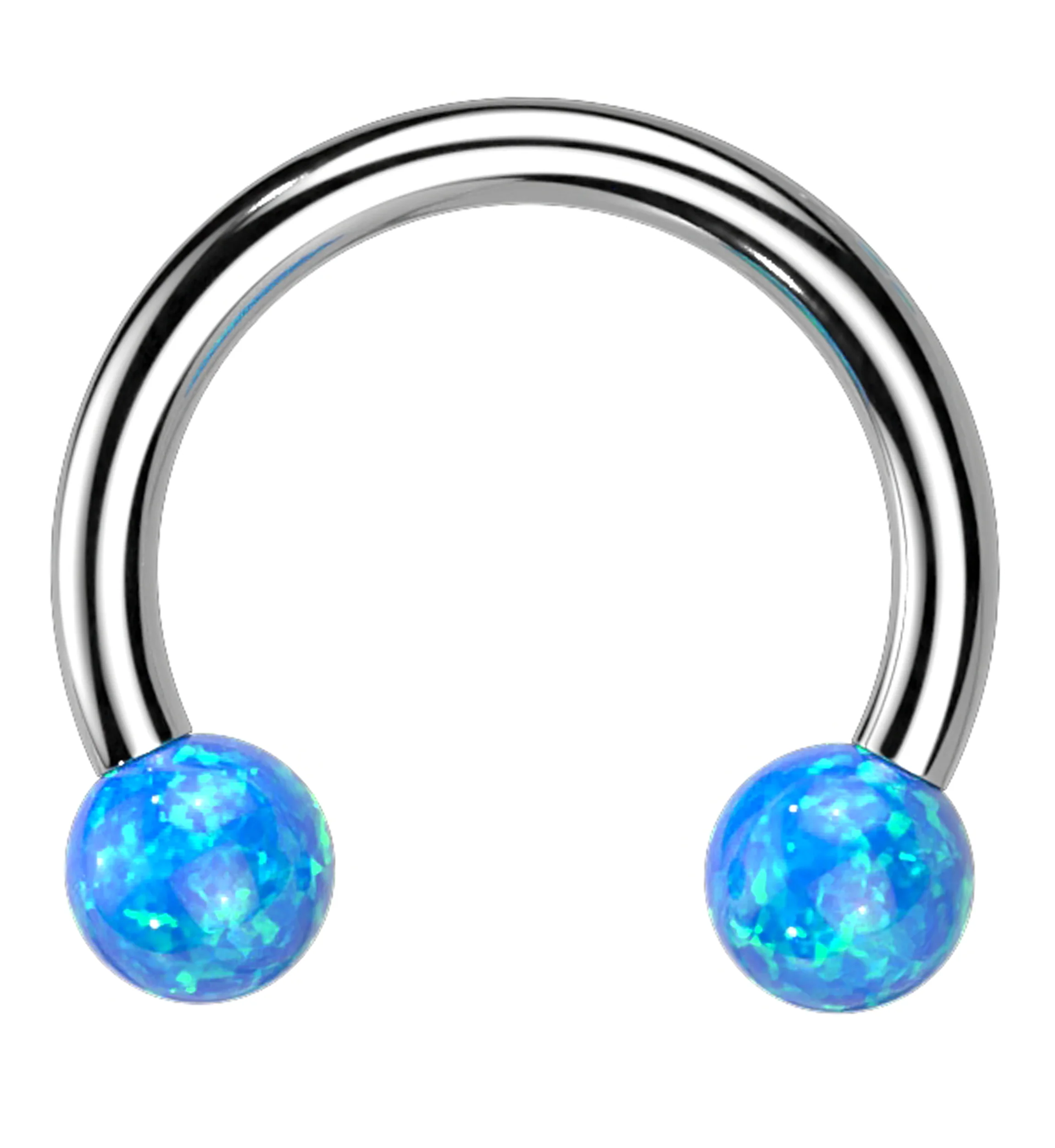 Blue Opalite Circular Stainless Steel Horseshoe Barbell