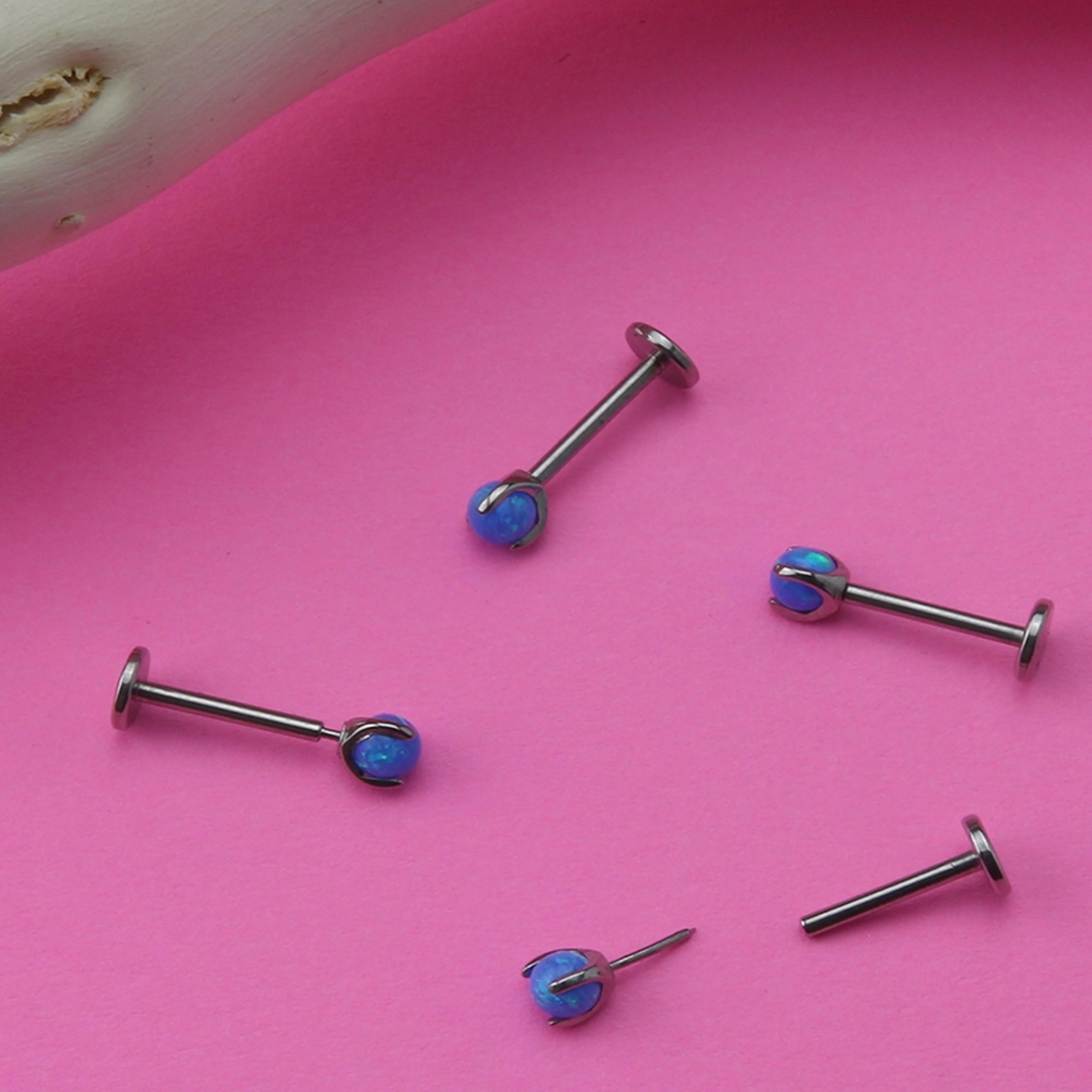 Blue Opalite Claw Set Titanium Threadless Labret - Image 3